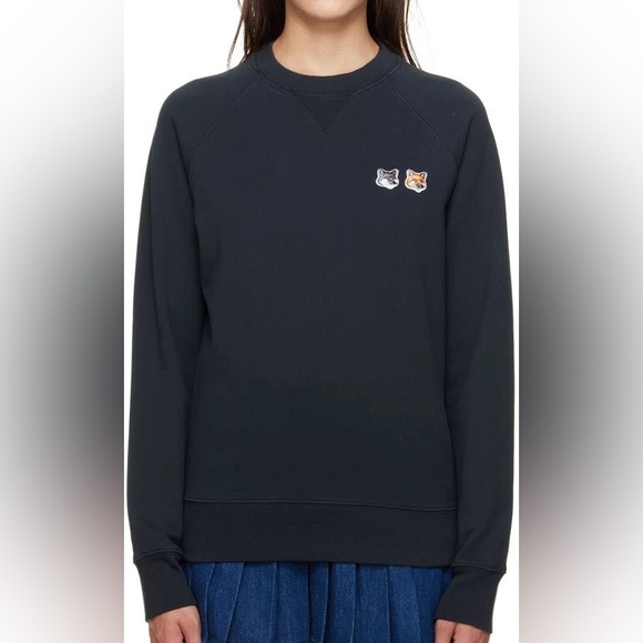 NWT MAISON KITSUNÉ Black Double Fox Head Sweatshirt size S - Picture 2 of 14